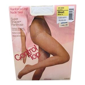 Vintage JCPenney Super Shaper Control Top Pantyhose Short White Nude Heel